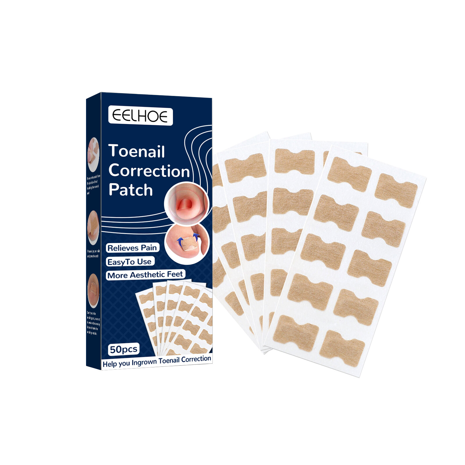 Eelhoe Toe Nail Correction Patch Foot Care Pedicure Tool Fixer Ingrown Toenail Corrector Sticker Paronychia Recover Toenail Elastic Patch Corrector Anti-roll Nail Free Glue Toe Inlay Nail Corrector Pa