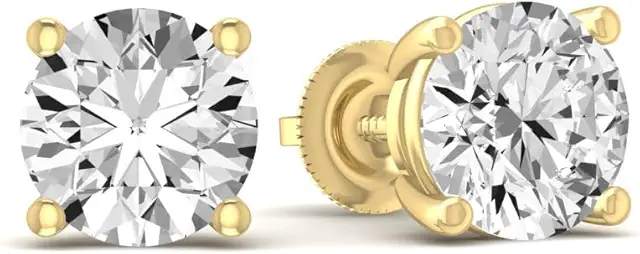 1/2 Carat - 5 Carat Lab Grown Diamond screw back Earrings | 14K Yellow Gold Four prong Lab-Grown Diamond Solitaire Stud Earrings