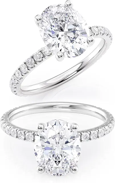 2 to 6 Carat Oval Moissanite Engagement Ring - 1/4 Carat Round Natural Diamond - 14K Gold