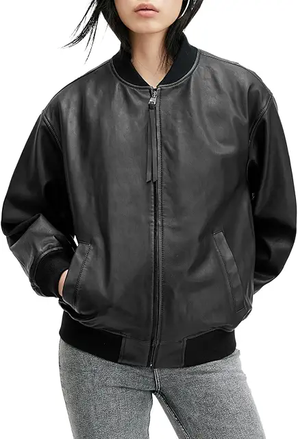 AllSaints womens Belle Leather Bomber Jacket