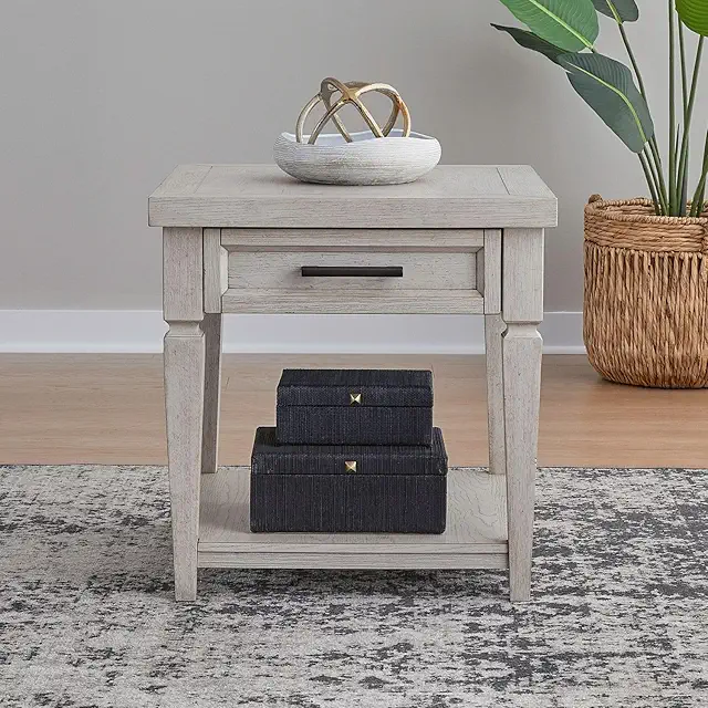 Liberty Furniture Caruso Heights Drawer End Table for Living Room - Whitestone Oak Wood