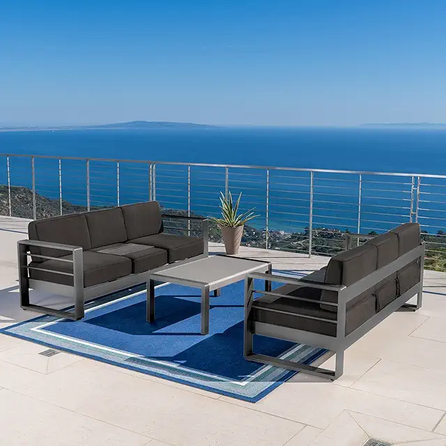 301784 Cape Coral Outdoor Aluminum Sofa Set with Cushions (3 Piece)